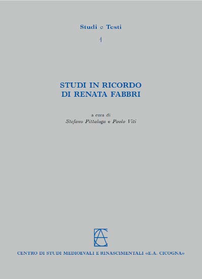 STUDI IN RICORDO DI RENATA FABBRI, a cura di Stefano Pittaluga e Paolo Viti